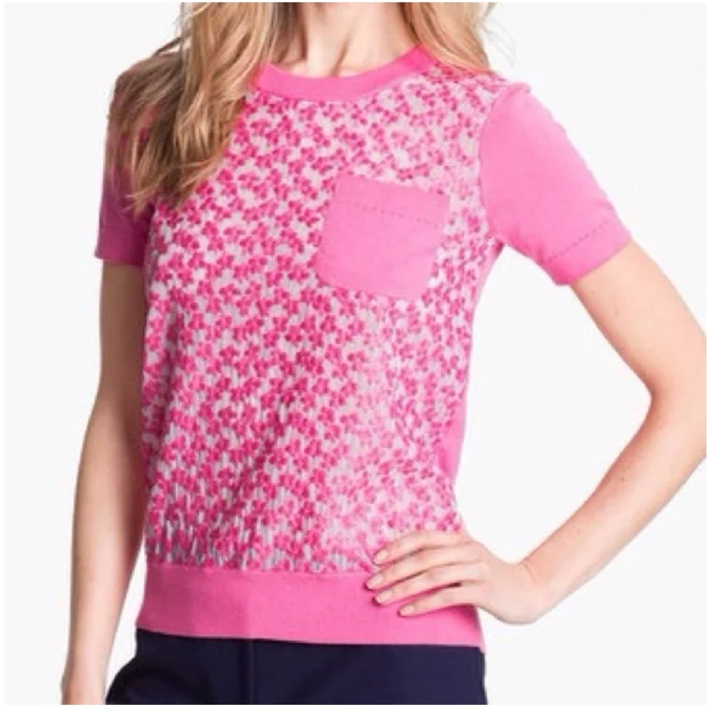 Kate Spade Mercy Sweater in Hot Pink Short Sleeve Cashmere Cotton Women’s Medium
